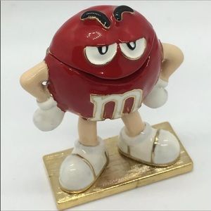 Monet Red M&M Trinket Box attached Trophy Charm